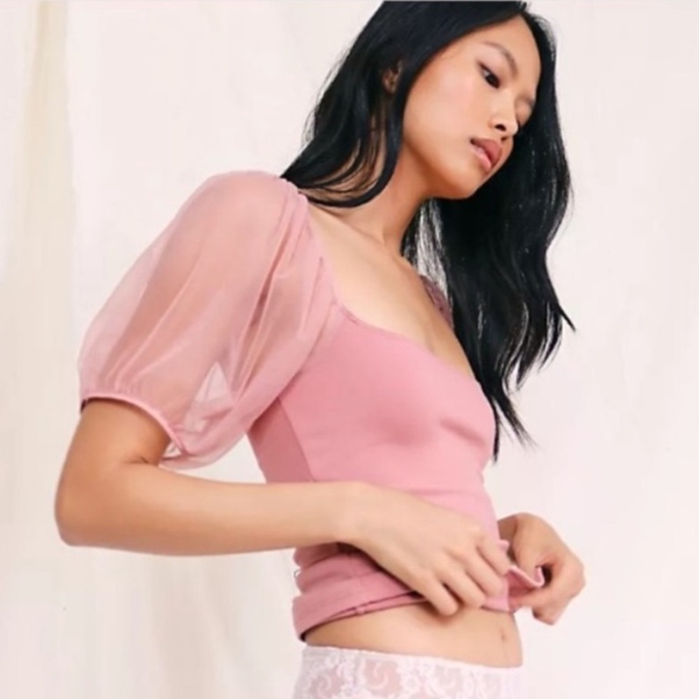 Free People Pink Puff Sleeve Top XS